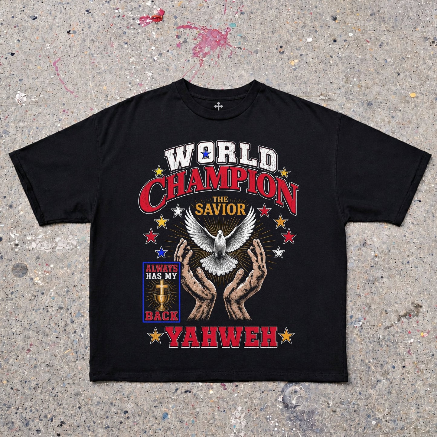 Yahweh Season World Champion — garment-dyed faith streetwear tee