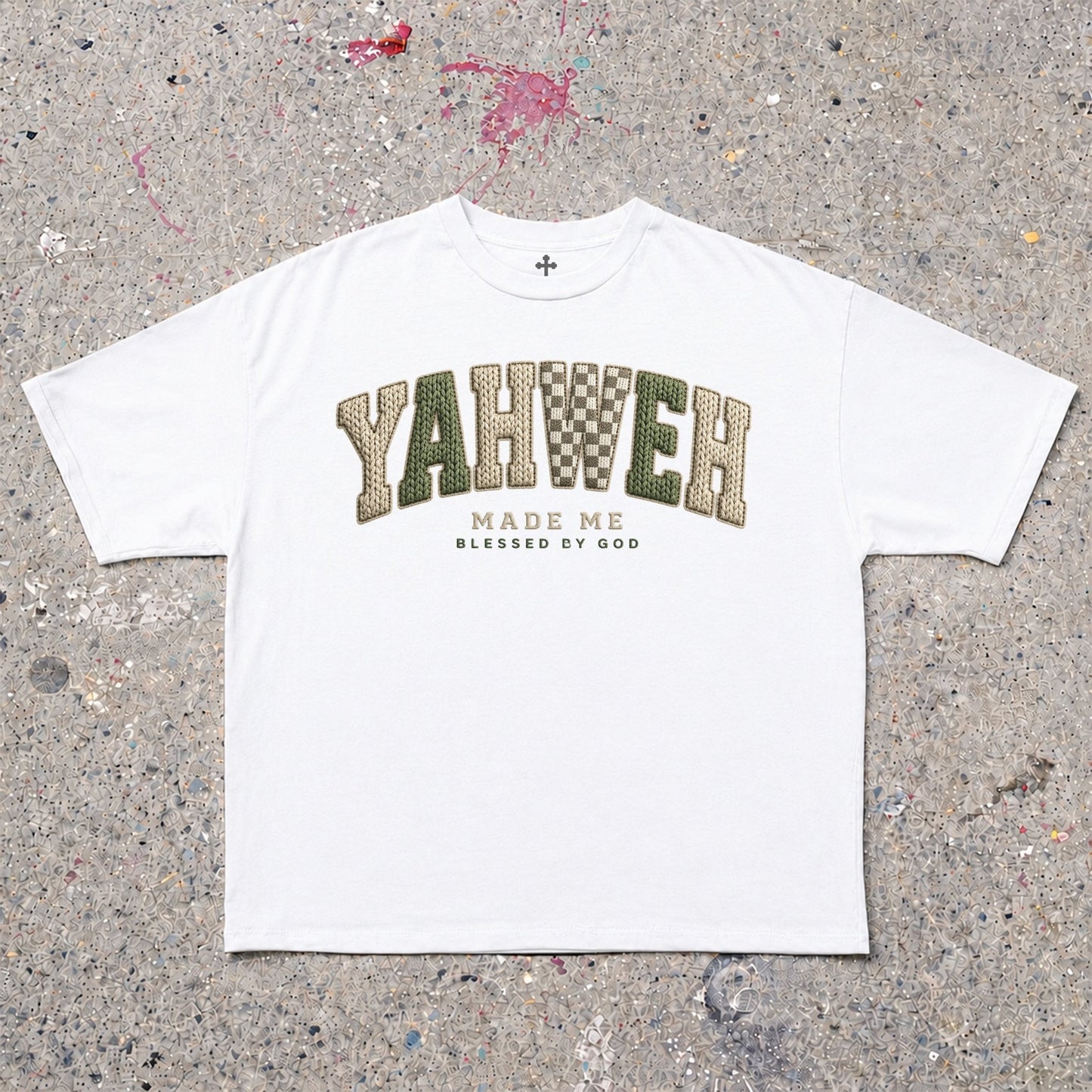 Yahweh Season Yahweh Made Me white — garment-dyed faith streetwear tee
