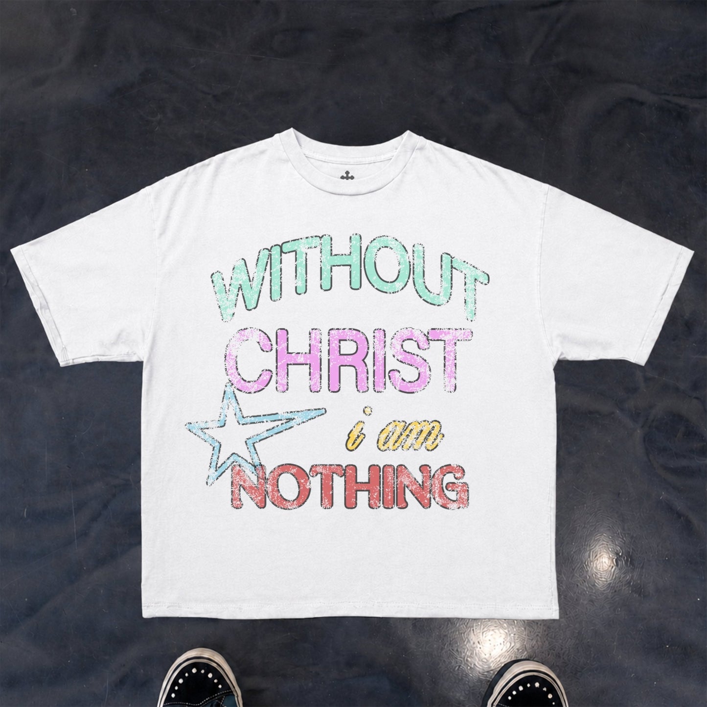 Yahweh Season Without Christ I Am Nothing tee detail — faith apparel made in Los Angeles