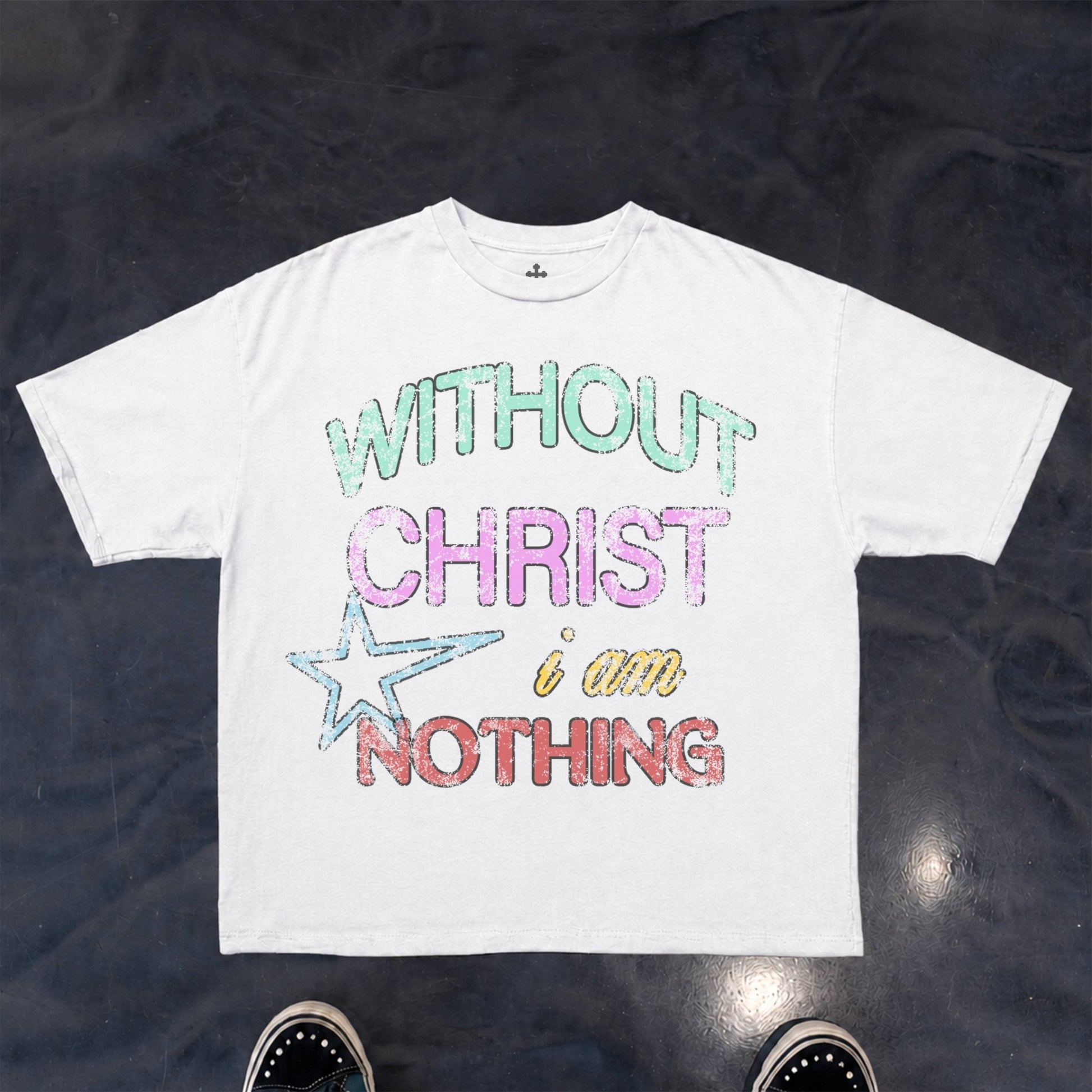 Yahweh Season Without Christ I Am Nothing tee detail — faith apparel made in Los Angeles