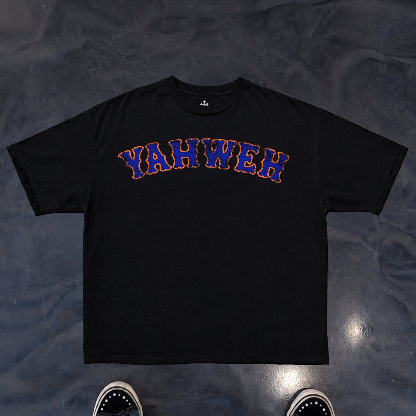 Yahweh Season Yahweh New York tee detail — garment-dyed Christian streetwear