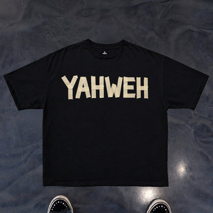 Yahweh Season Yahweh Tape tee detail — faith apparel made in LA