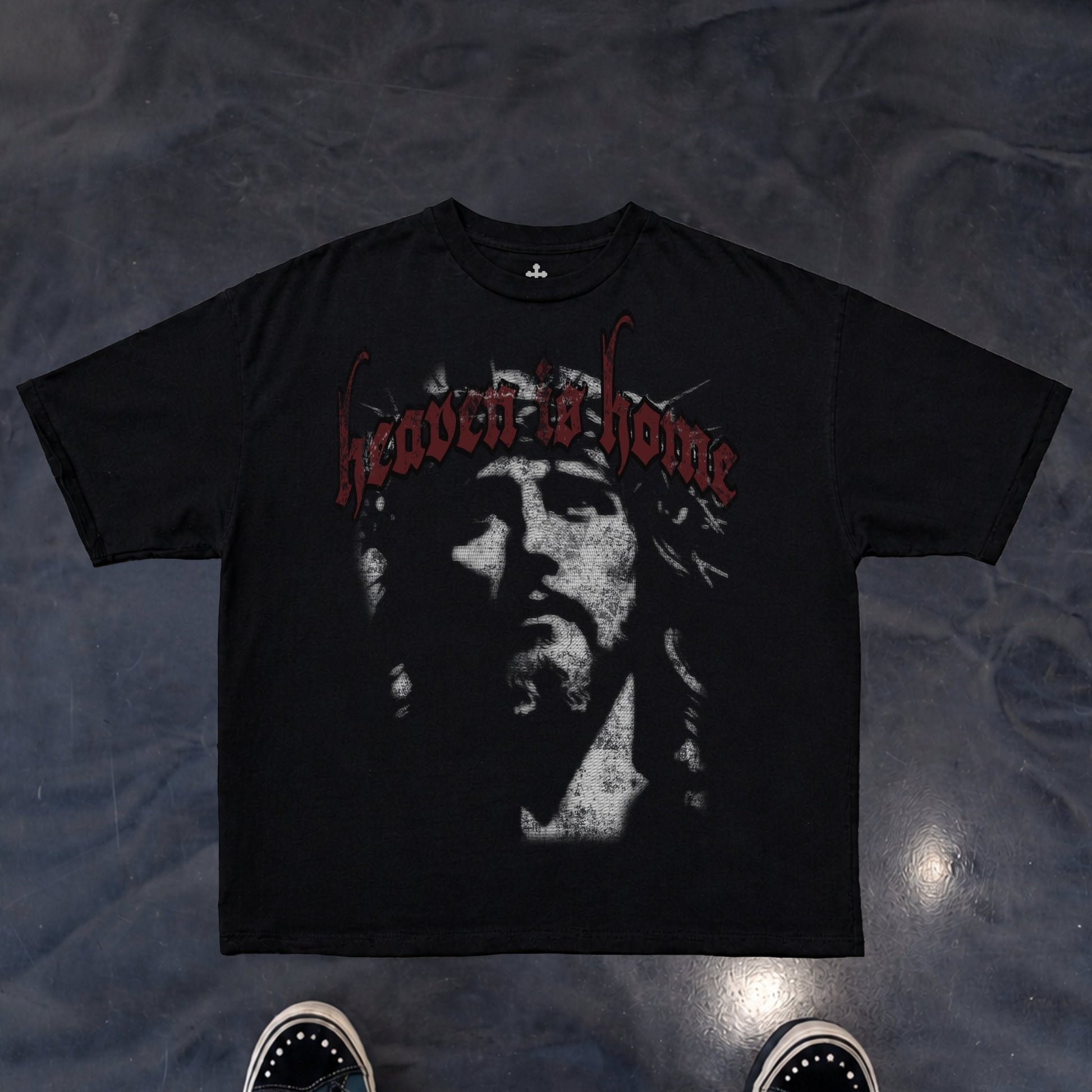 Yahweh Season Heaven Is Home tee detail — faith apparel