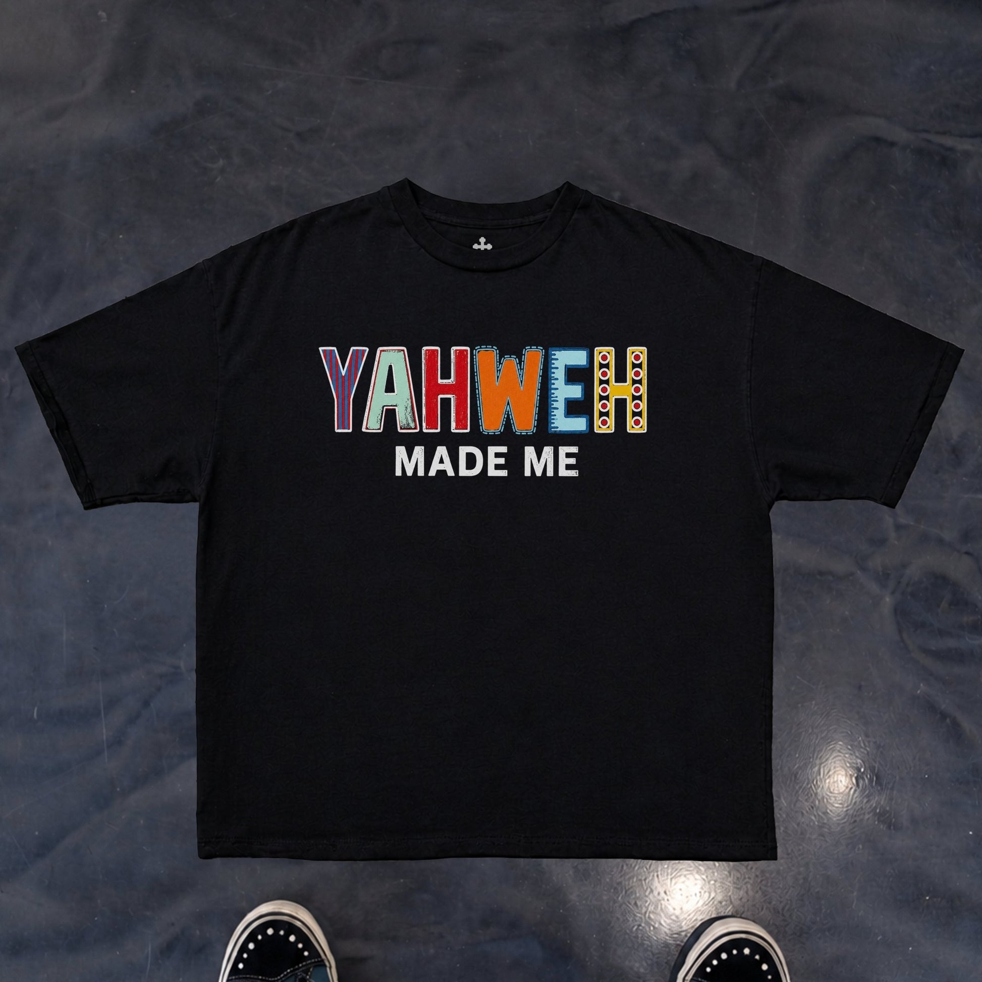 Yahweh Season Yahweh Made Me multicolor tee detail — faith apparel