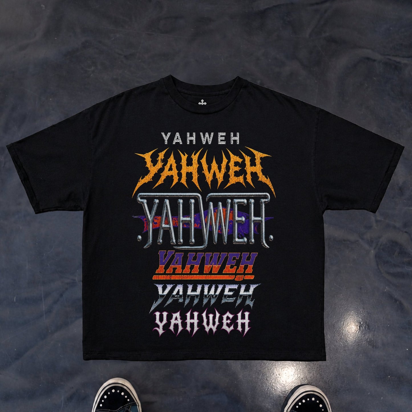 Yahweh Season Yahweh Stacked tee detail — faith apparel