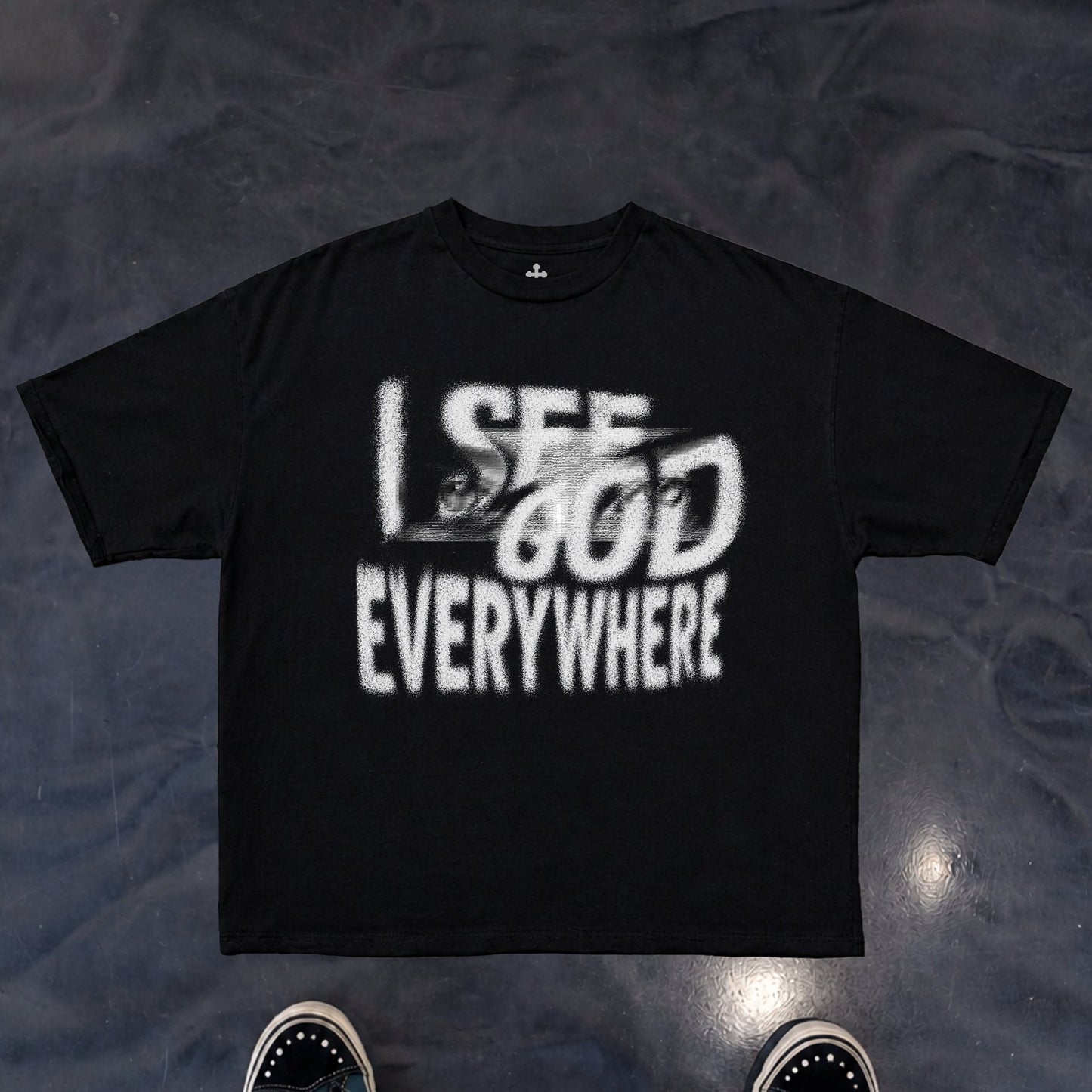 Yahweh Season I See God Everywhere tee detail — faith apparel
