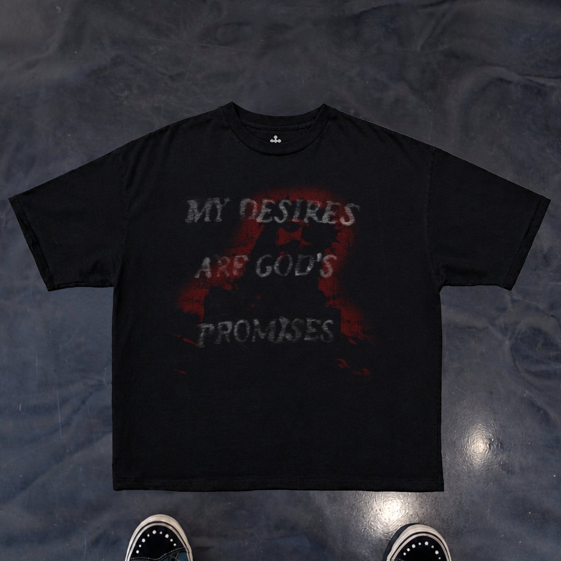 Yahweh Season My Desires Are Gods Promises tee detail — faith apparel