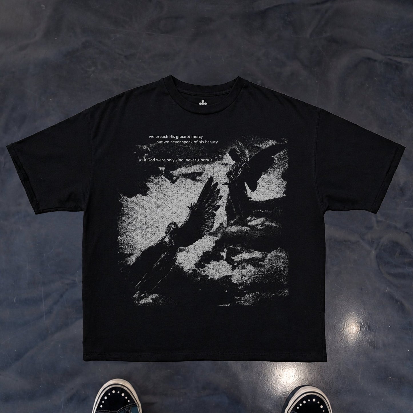 Yahweh Season His Grace and Mercy tee detail — faith apparel
