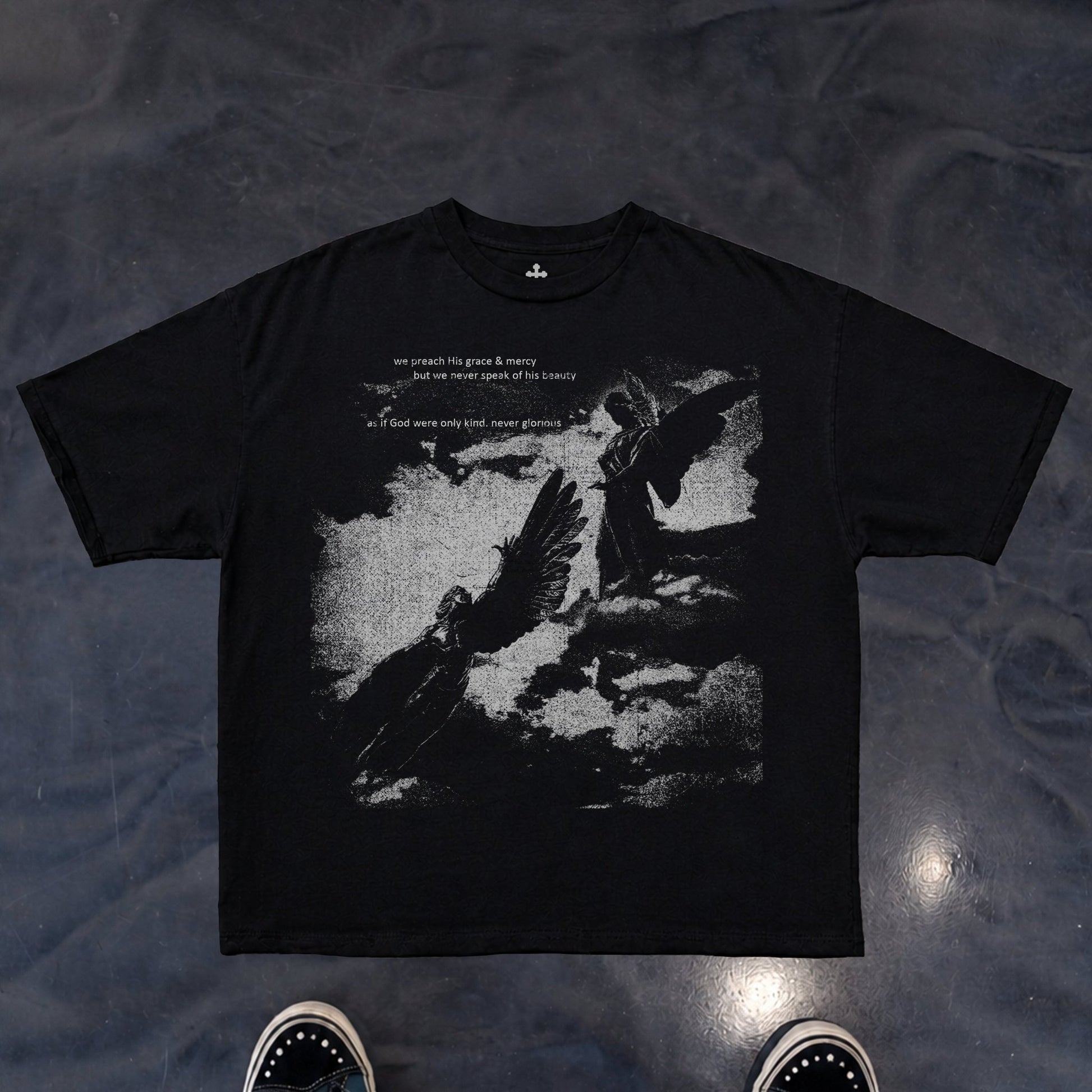 Yahweh Season His Grace and Mercy tee detail — faith apparel
