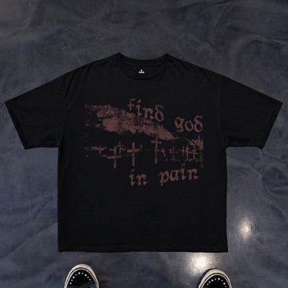 Yahweh Season Find God In Pain tee detail — faith apparel