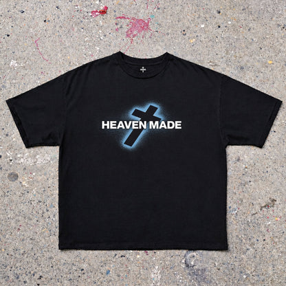 Yahweh Season Heaven Made — garment-dyed faith streetwear tee