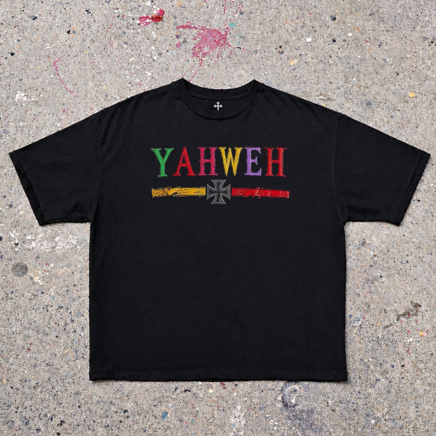 Yahweh Season Yahweh Iron Cross — garment-dyed faith streetwear tee