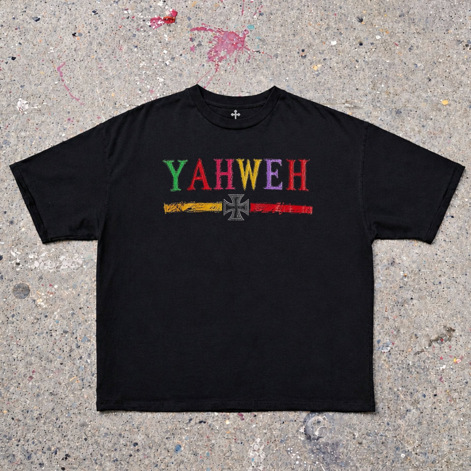 Yahweh Season Yahweh Iron Cross — garment-dyed faith streetwear tee