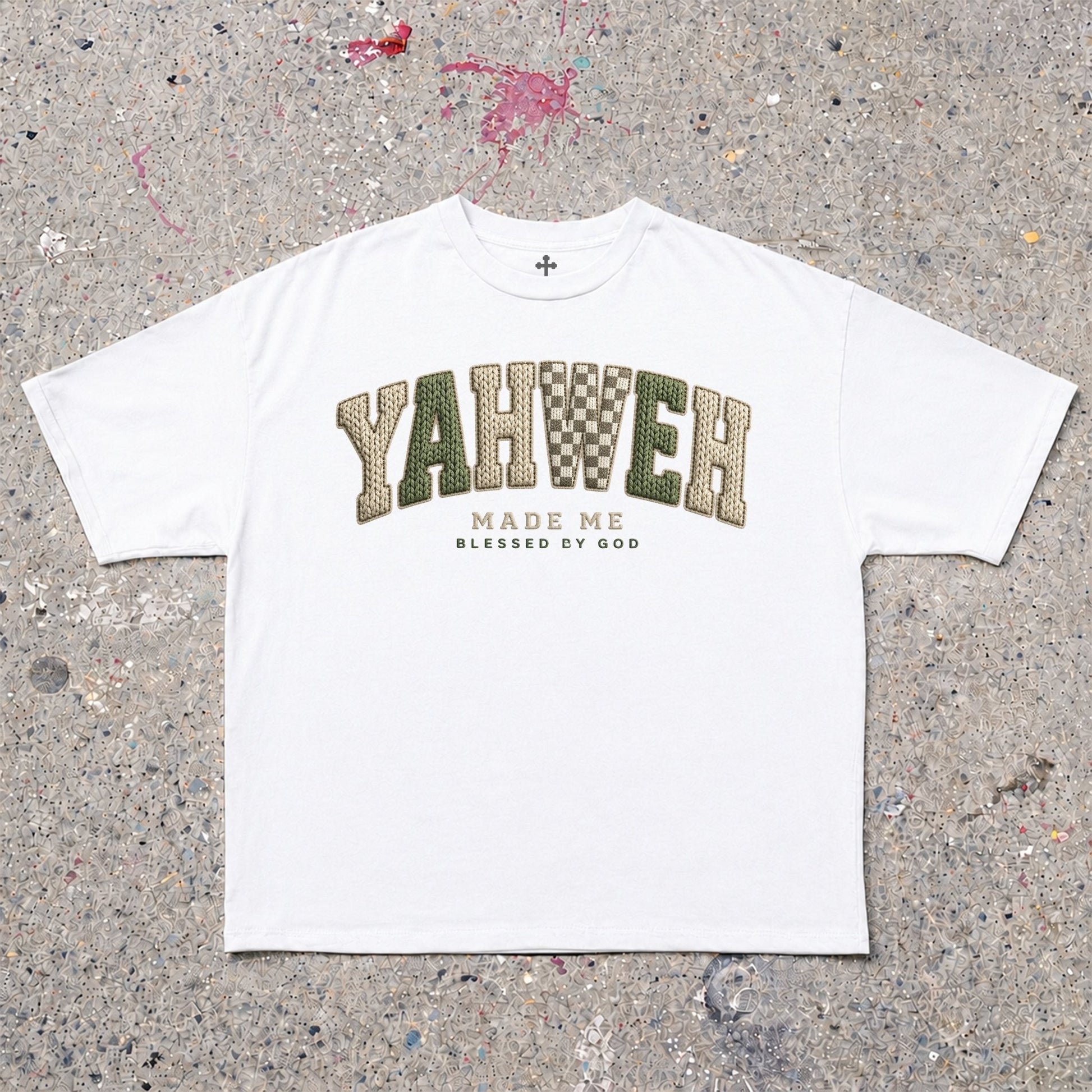 Yahweh Season Yahweh Made Me white — garment-dyed faith streetwear tee