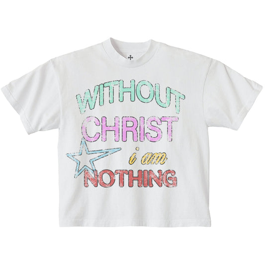 Yahweh Season Without Christ I Am Nothing tee front — garment-dyed cotton, screen-printed Christian streetwear made in Los Angeles