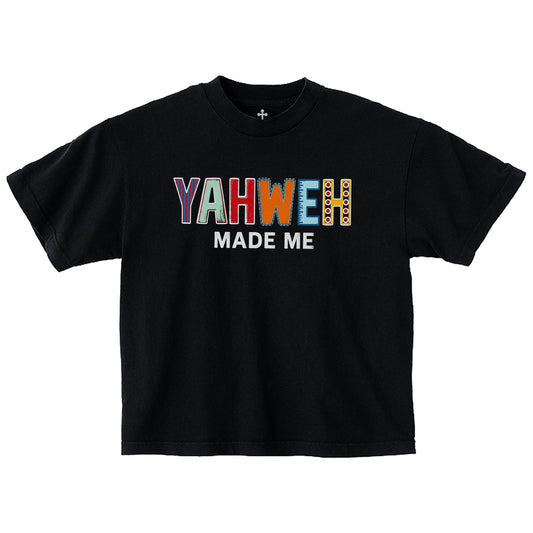 Yahweh Season Yahweh Made Me multicolor tee front — garment-dyed Christian streetwear made in Los Angeles