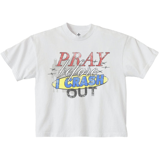 Yahweh Season Pray Before I Crash Out tee front — garment-dyed Christian streetwear, screen-printed in Los Angeles