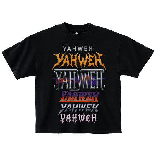 Yahweh Season Yahweh Stacked tee front — garment-dyed Christian streetwear made in LA