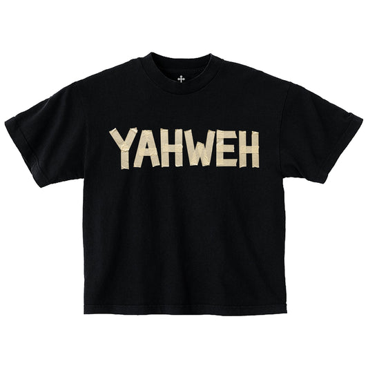 Yahweh Season Yahweh Tape tee front — garment-dyed Christian streetwear, tape-format graphic
