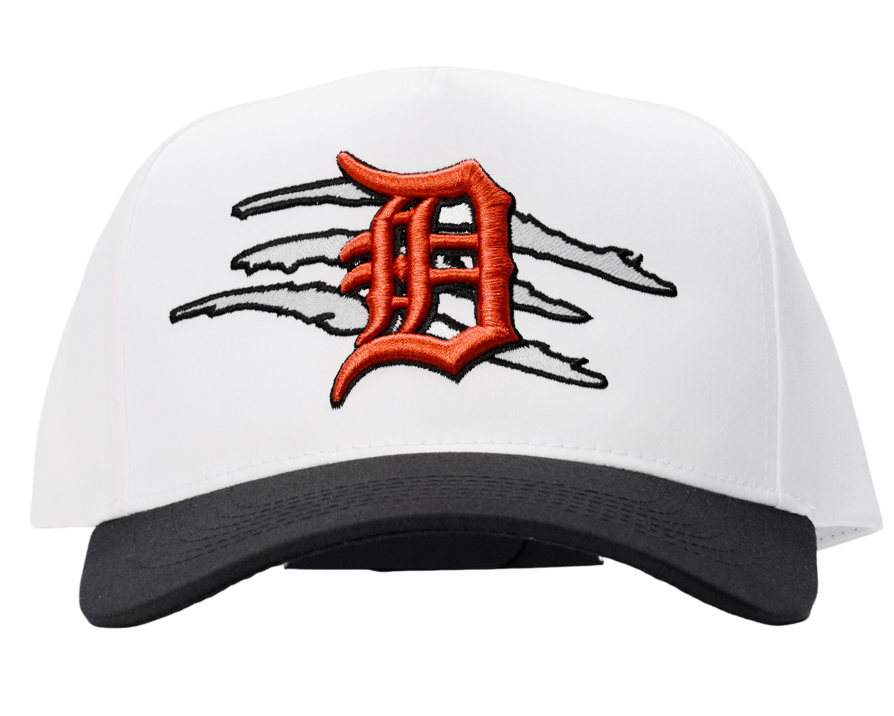 MADHOURS Detroit white snapback, old-English raised embroidery
