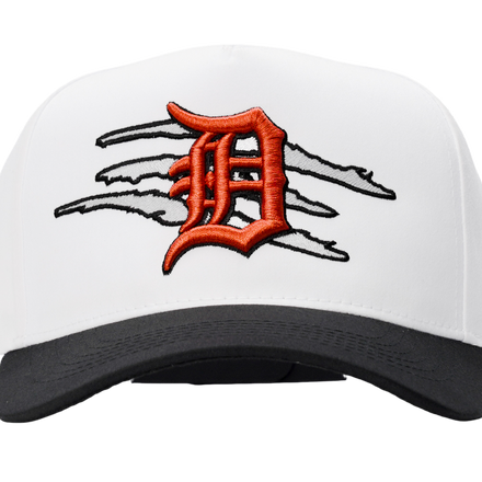 MADHOURS Detroit white snapback, old-English raised embroidery
