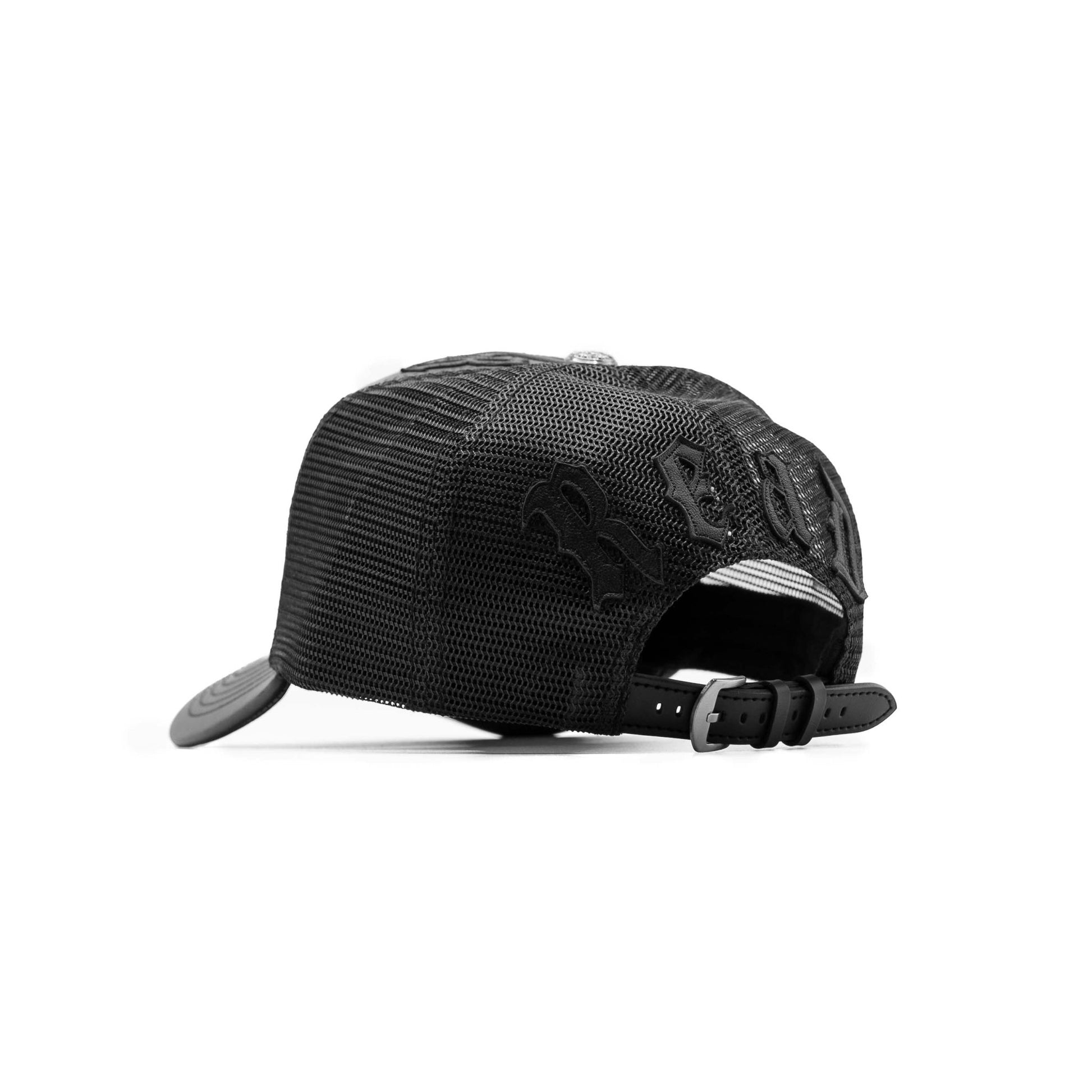 Joe Read NY Leather Trucker Hat angle — premium leather cap