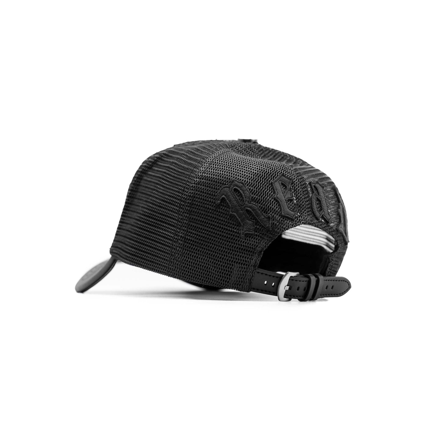 Joe Read LA Leather Trucker Hat angle — premium leather cap