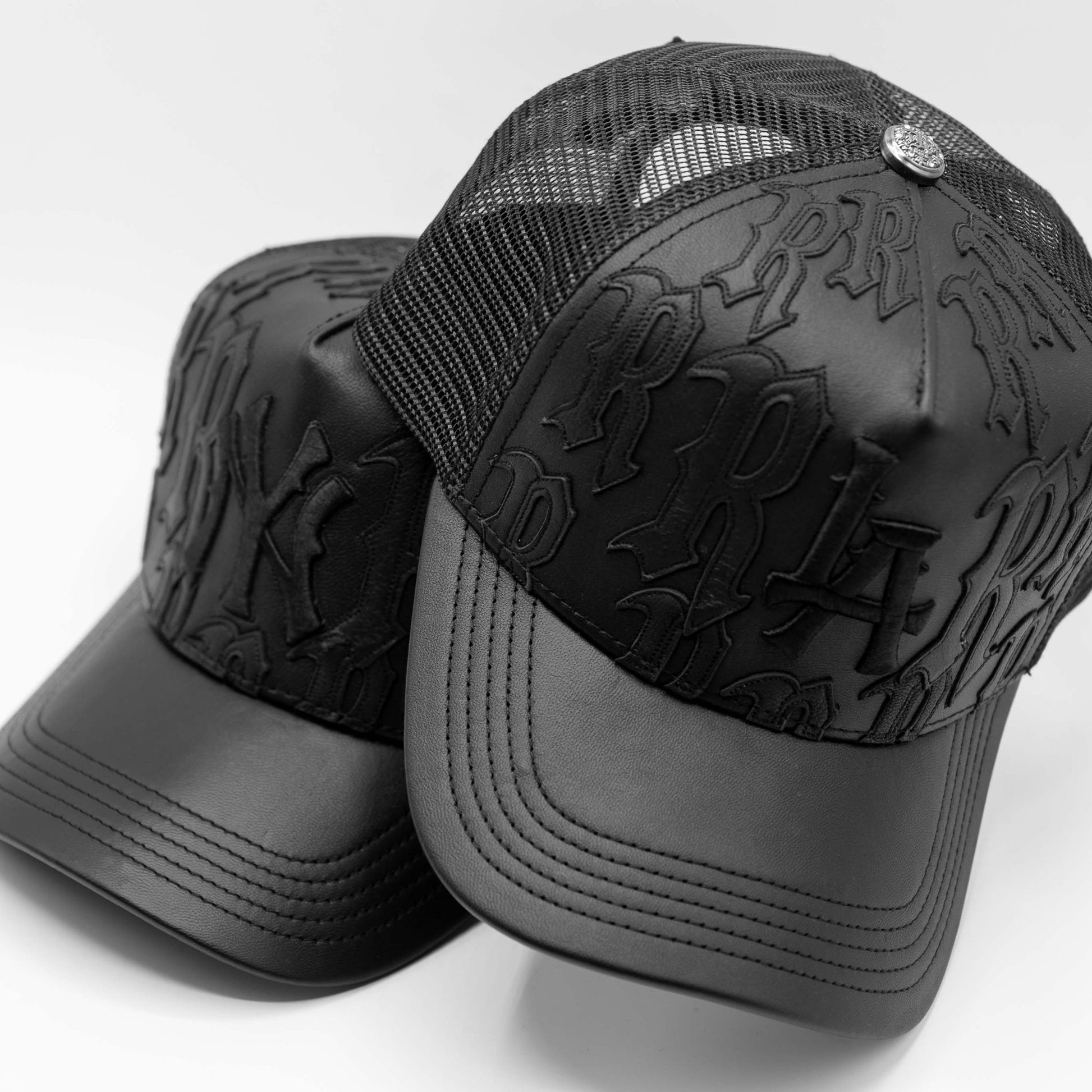 Joe Read LA Leather Trucker — premium leather hat detail