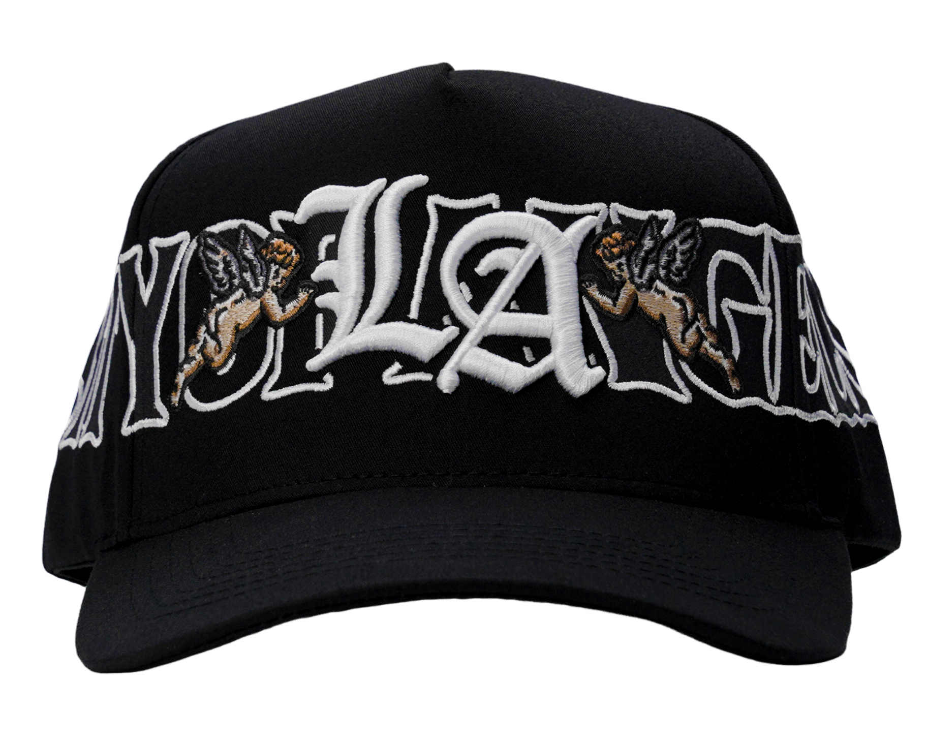 MADHOURS LA black snapback, tonal raised embroidery