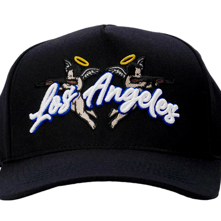 MADHOURS Los Angeles black snapback, full script raised embroidery