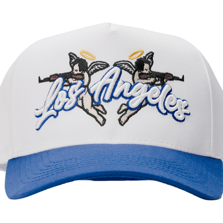 MADHOURS Los Angeles white snapback, full script raised embroidery