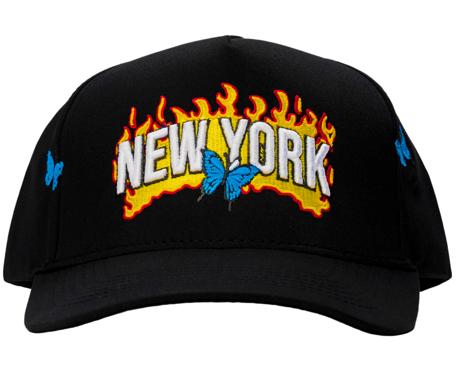 MADHOURS New York all-black snapback with raised embroidery