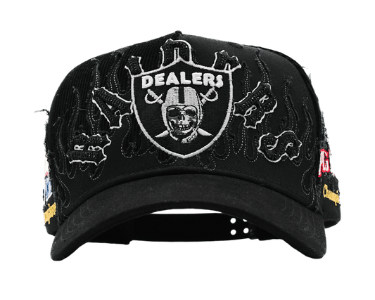Black Raiders Plug Bowl 5-panel snapback front — all-black Raiders colorway, embroidered logo, limited edition streetwear hat