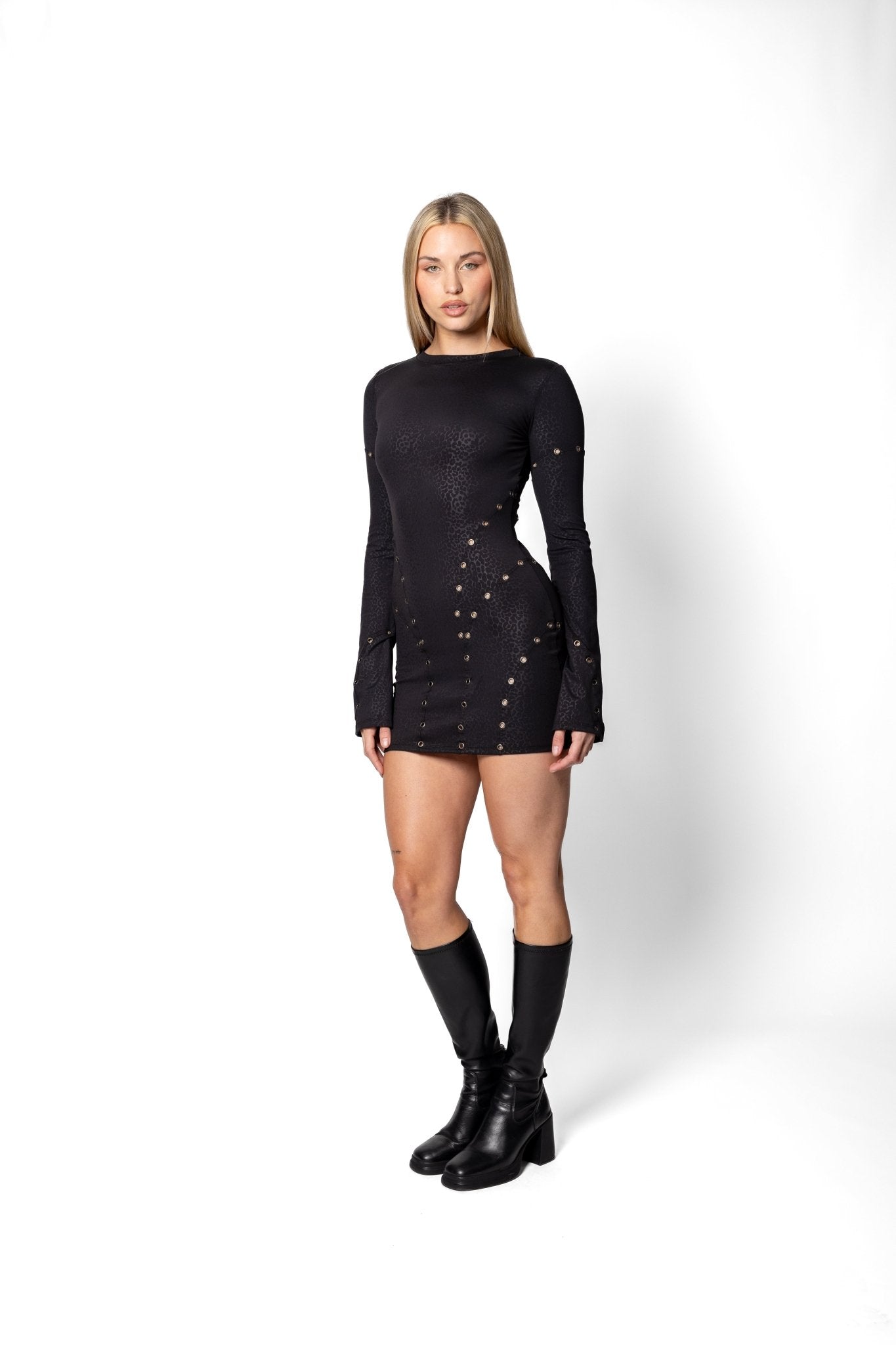Joe Read Archangel Leopard Dress close — grommet detail