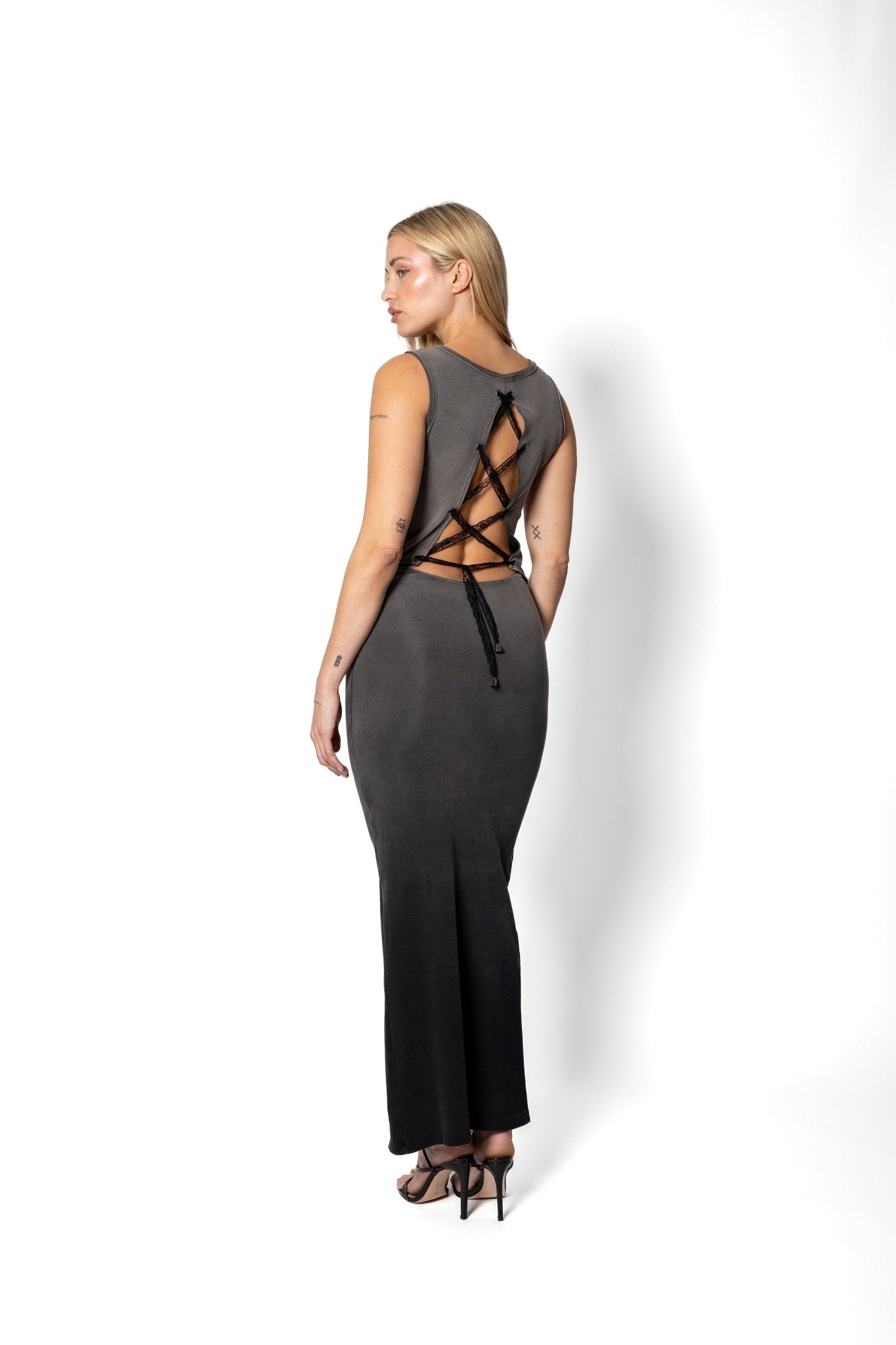 Joe Read Shadows Ombre Dress angle — hand-dyed ombre detail